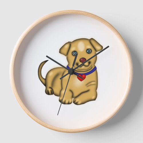 Little Yellow Puppy With Heart Dog   Clock