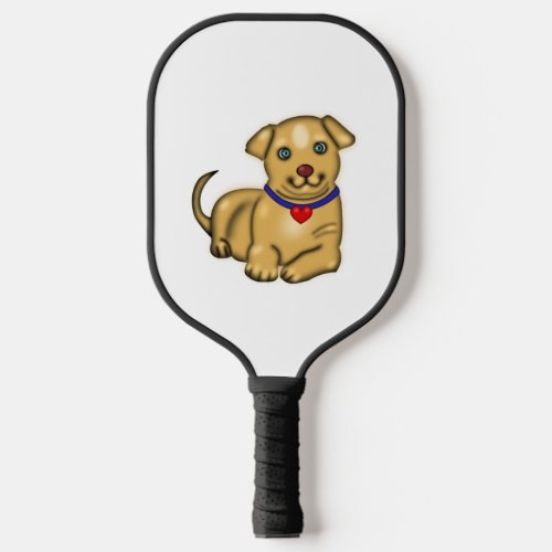 Little Yellow Puppy With Heart Dog   Pickleball Paddle