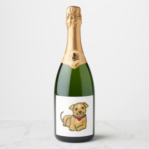 Little Yellow Puppy With Heart Dog   Sparkling Wine Label