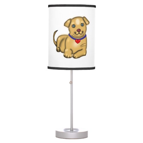 Little Yellow Puppy With Heart Dog   Table Lamp