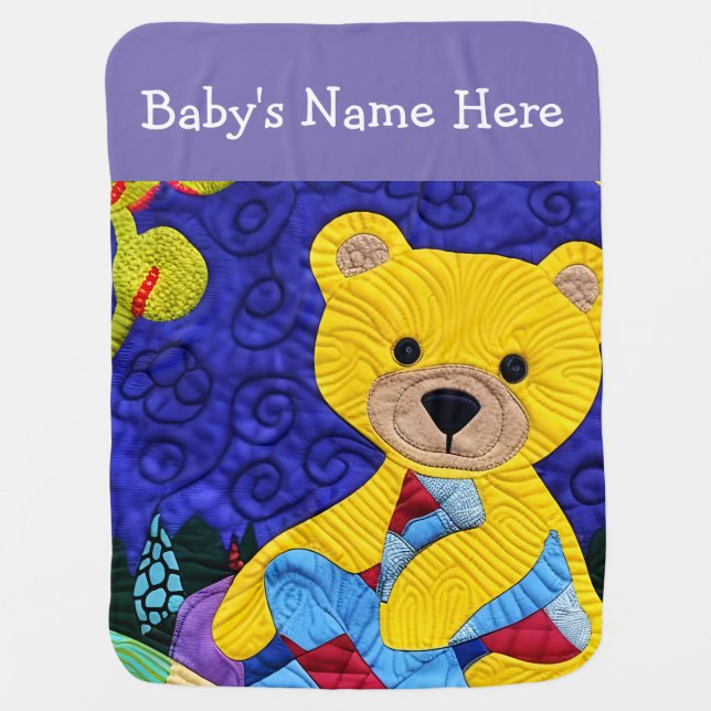 Little Yellow Teddy Bear Quilt Like Design Baby Blanket (Front)