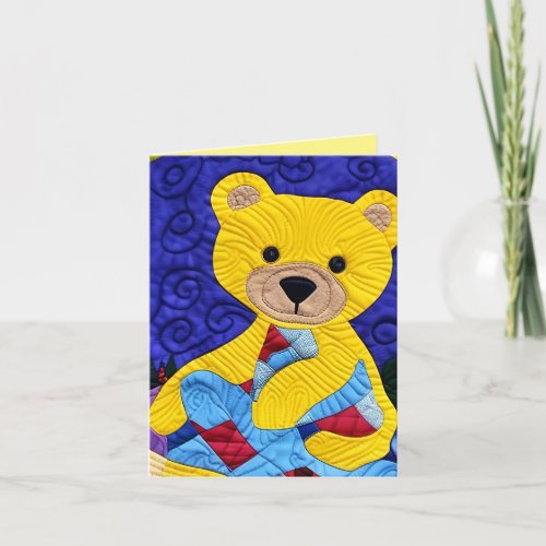 Little Yellow Teddy Bear Quilt Like Design Card