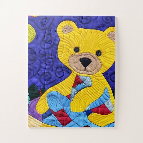 Little Yellow Teddy Bear Quilt Like Design Jigsaw Puzzle