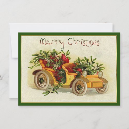 Little Yellow Vintage Car Christmas Note Card