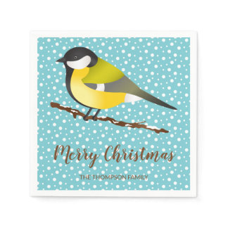 Little Yellow Winter Bird &amp; Merry Christmas Text Paper Napkins