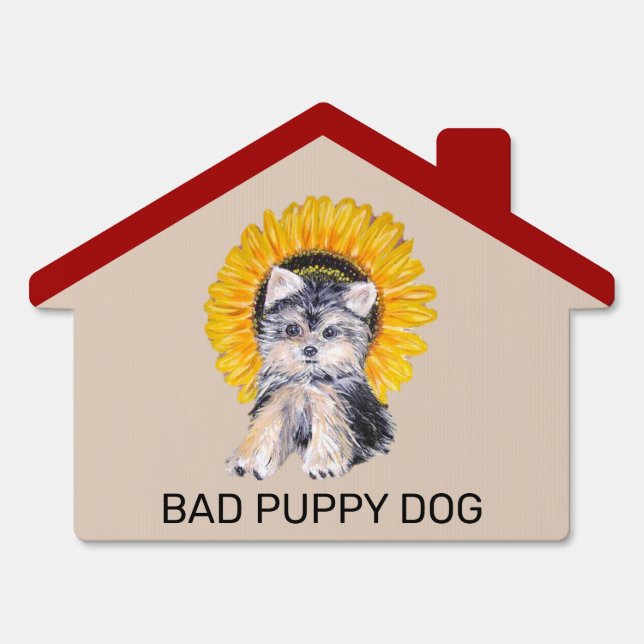 Little Yorkie Dog and Sunflower on Beige Sign (Front)