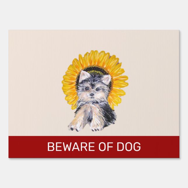 Little Yorkie Dog and Sunflower on Beige Sign (Front)