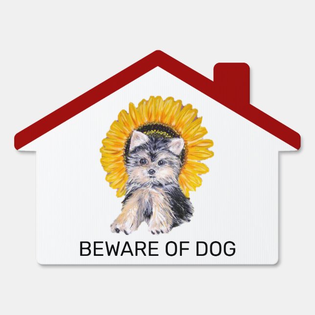 Little Yorkie Dog and Sunflower on White Sign (Front)