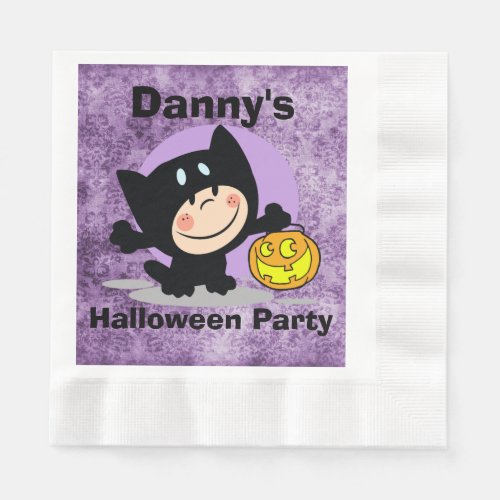 LittleBoy inCostume wPumpkin PurpleDamask Napkins