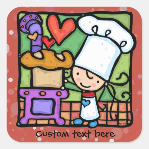 LittleGirlie Chef loves to bake bread  DK Rust Square Sticker