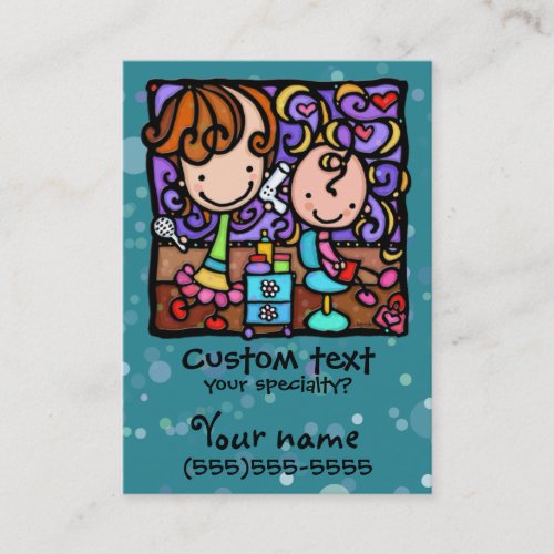 LittleGirlie has a Beauty Salon TEAL business card