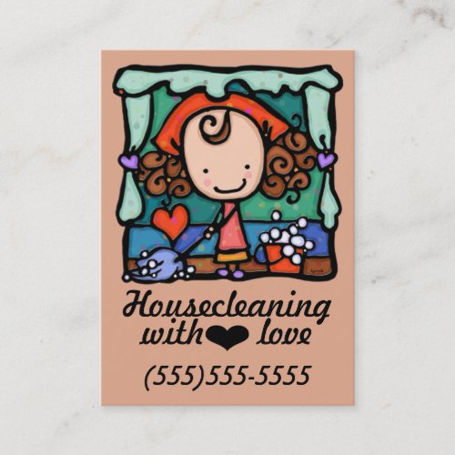 LittleGirlie housecleaning promotional card_peach Business Card Template