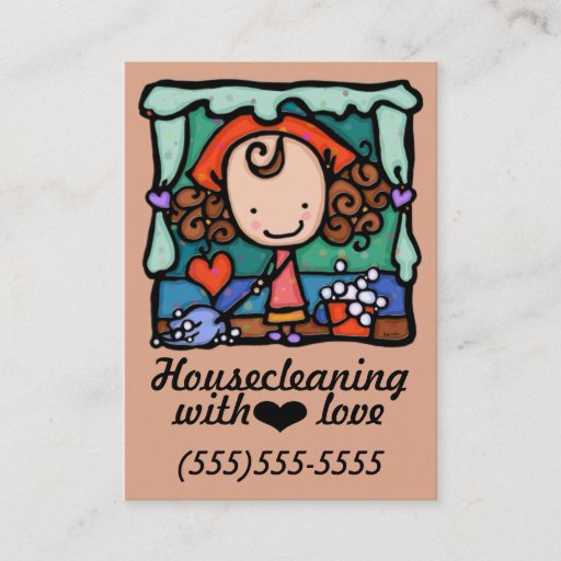 Customizable LittleGirlie housecleaning promotional card_peach Business Card Template