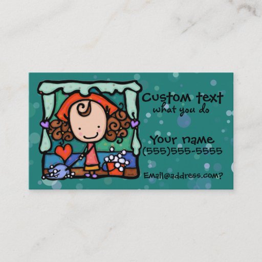 Customizable LittleGirlie promotes her cleaning business! TEAL Business Card Templates