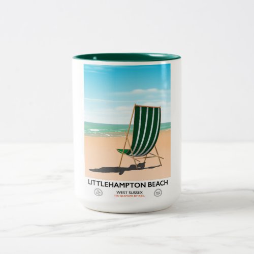 Littlehampton Beach East Sussex travel poster Two_Tone Coffee Mug