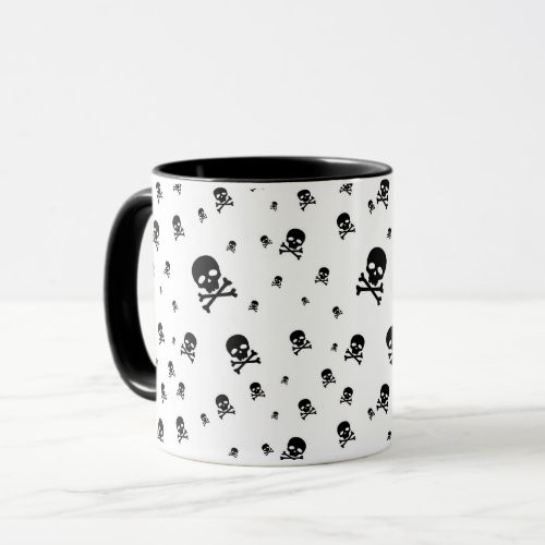 Littles Black Pirates Skulls on White Background Mug