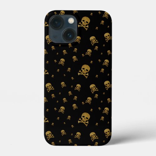 Littles Golden Glitter Pirates Skulls on Black iPhone 13 Mini Case