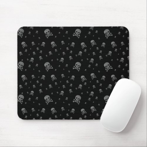 Littles Silver Glitter Pirates Skulls on Black Mouse Pad