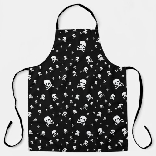 Littles White Pirates Skulls on Black Background Apron