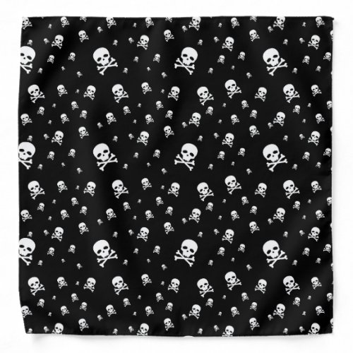Littles White Pirates Skulls on Black Background Bandana
