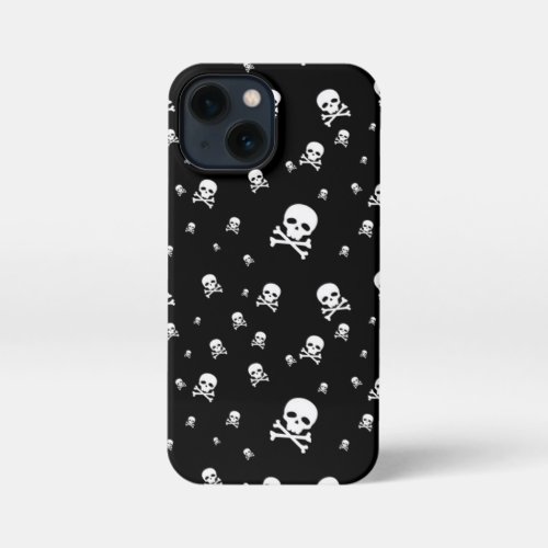 Littles White Pirates Skulls on Black Background iPhone 13 Mini Case