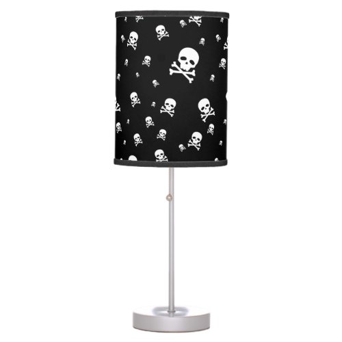 Littles White Pirates Skulls on Black Background Table Lamp