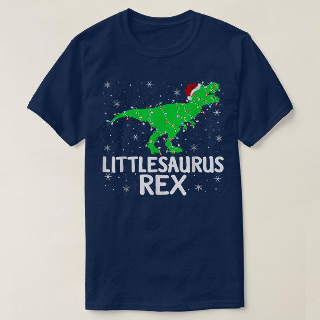 Littlesaurus Re Xmas Lights Santa Tre Dinosaur Chr T-Shirt (Design Front)