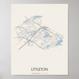 Littleton Massachusetts Street Map Poster