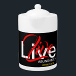 LIVE ABUNDANTLY Christian Scripture Black MEDIUM Teapot<br><div class="desc">Enjoy your hot drink a little bit more with a modern styled Scripture teapot, which includes the popular Scripture reference for 'Life more abundantly' and 'Abundant Life' from John 10:10. This is a great reminder when you're pausing for a cuppa. All text is fully customisable, so you can personalise with...</div>