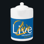 LIVE ABUNDANTLY Christian Scripture Blue MEDIUM Teapot<br><div class="desc">Enjoy your hot drink a little bit more with an elegantly styled Scripture teapot, which includes the popular inspirational Scripture reference for 'Life more abundantly' and 'Abundant Life' from John 10:10. This is a great reminder when you're pausing for a cuppa. All text is fully customisable, so you can personalise...</div>