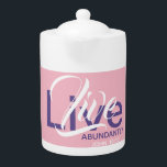 LIVE ABUNDANTLY Christian Scripture Pink MEDIUM Teapot<br><div class="desc">Enjoy your hot drink a little bit more with an elegantly styled Scripture teapot, which includes the popular Scripture reference for 'Life more abundantly' and 'Abundant Life' from John 10:10. This is a great reminder when you're pausing for a cuppa. All text is fully customisable, so you can personalise with...</div>