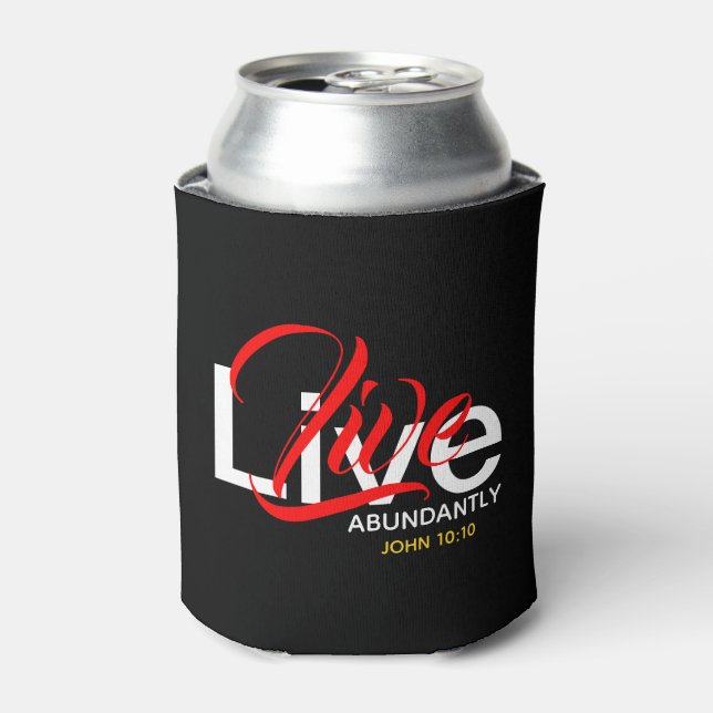 LIVE ABUNDANTLY John 10:10 Monogram Christian Can Cooler (Can Front)