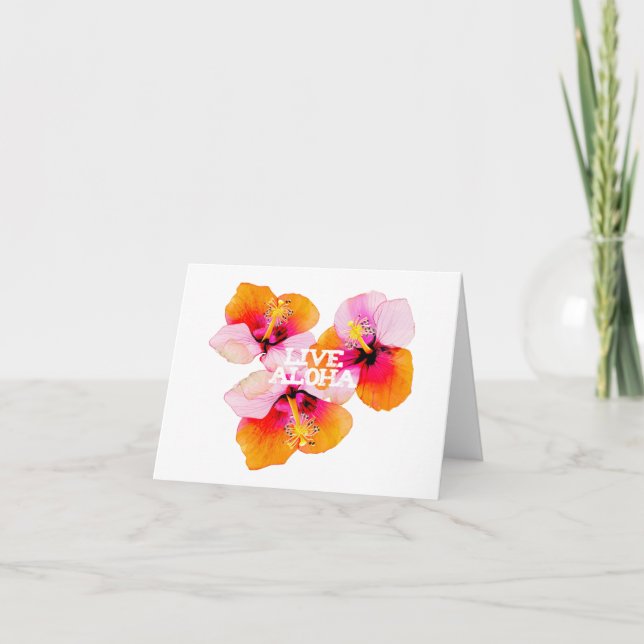 Live Aloha Tropical Pink Orange Hibiscus Wedding Thank You Card (Front)