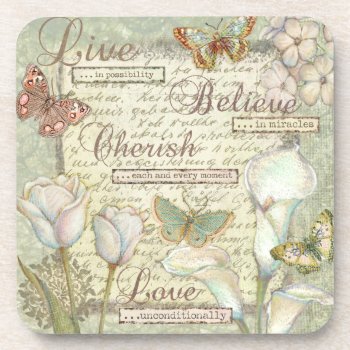Live Believe Cherish Drink Coaster by AuraEditions at Zazzle