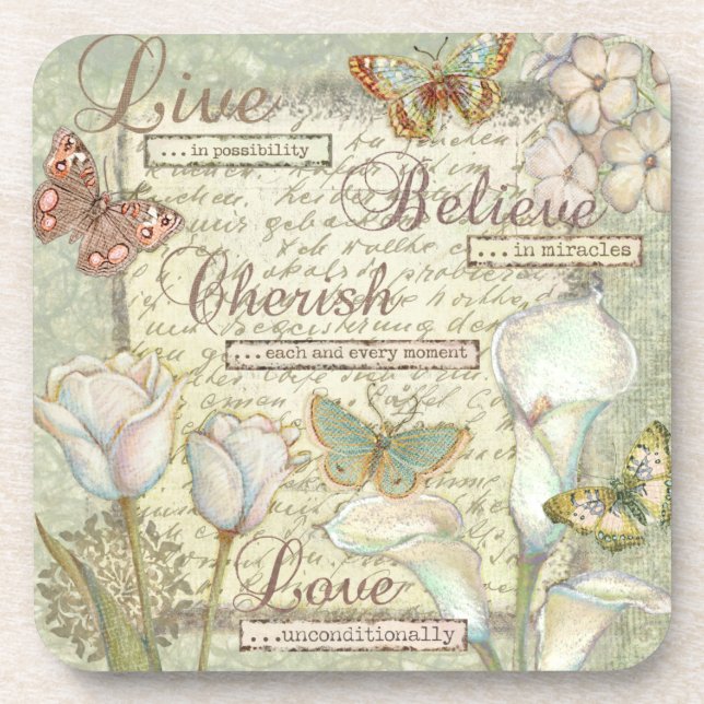 Live Believe Cherish Drink Coaster (Front)