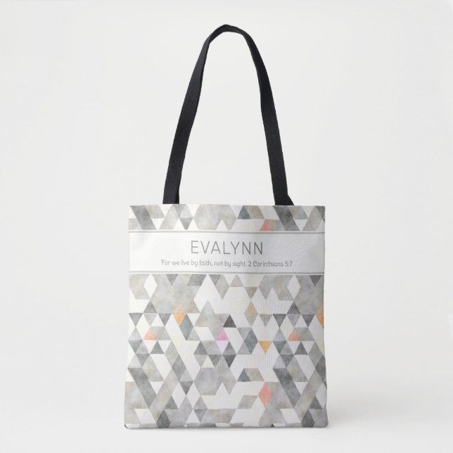 Live by Faith Gray Triangle Pattern Personalized Tote Bag (Front)