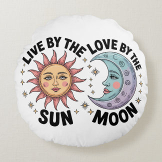 Live by the Sun Love by the Moon Retro Tote Bag Round Pillow
