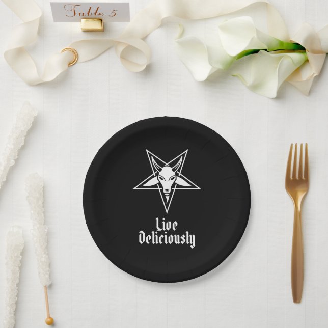 Live Deliciously Black Phillip Baphomet Paper Plates (Wedding)