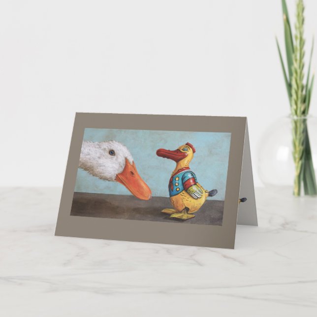 live duck and antique toy duck card (Front)