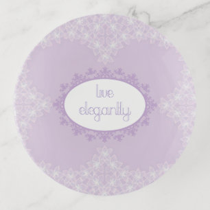 Live Elegantly Lavender Purple Round Trinket Tray