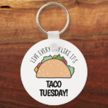 Live Every Day Like It's Taco Tuesday Funny Food Keychain<br><div class="desc">Always look on the positive side of life with this funny taco themed keychain! With the phrase "live every day like it's taco tuesday" and an adorable little taco - you will always have a smile on your face when having your keys in hand!</div>