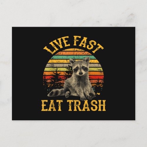 Live Fast Eat Trash Funny Raccoon Camping Announcement Postcard