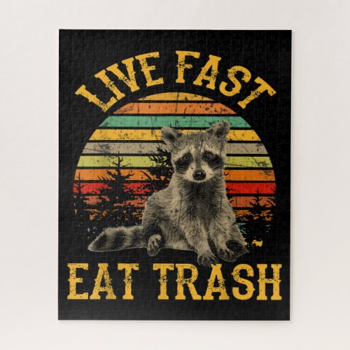 Live Fast Eat Trash Funny Raccoon Camping Jigsaw Puzzle