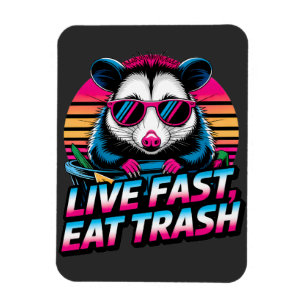 Live Fast Eat Trash Funny Retro Opossum Magnet