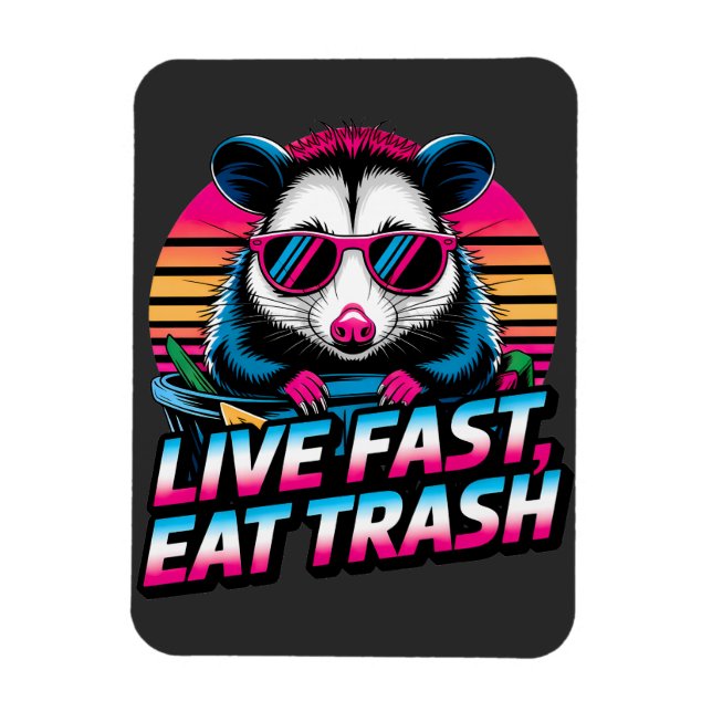 Live Fast Eat Trash Funny Retro Opossum Magnet (Vertical)