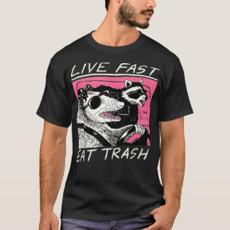 Live Fast Eat Trash Funny Retro Raccoon Opossum  T-Shirt