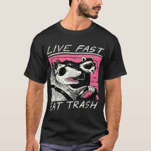 Live Fast Eat Trash Funny Retro Raccoon Opossum T-Shirt