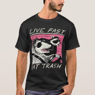 Live Fast Eat Trash Funny Retro Raccoon Opossum T-Shirt