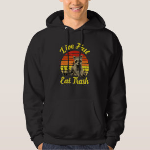 Live Fast Eat Trash Raccoon Camping Vintage Retro Hoodie