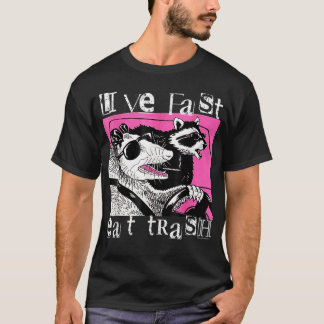 Live Fast Eat Trash Tee Funny Possum Racoon Retro